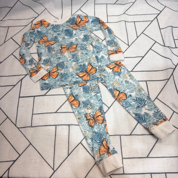 Burt's Bees Baby Other - Burts Bees Baby Pajamas 2T Organic Cotton Butterfly Fern 2pc Set Teal Orange